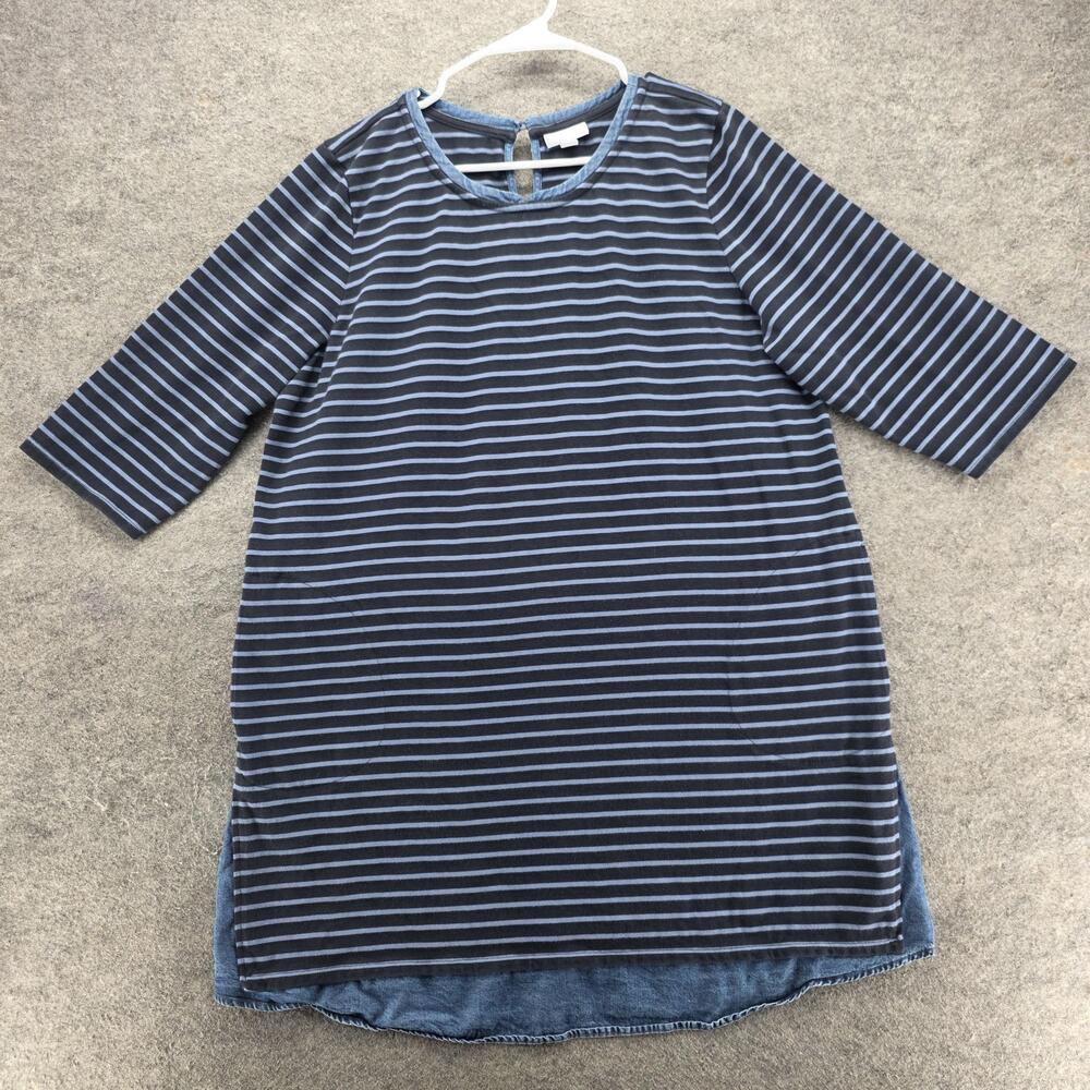 J. Jill Dress Womens XL Petite Blue Striped Sweater Dress Hi-Low Pockets Layered